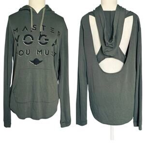 Master Yoga Women’s You Must YODA Star Wars Hoodie Shirt Olive Racer Back Sz L